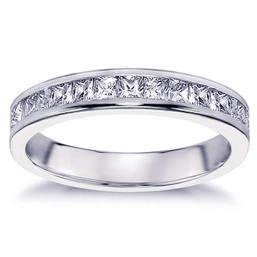 0.70 CT Princess Cut Diamond Wedding Band in White/Yellow/Rose Gold Channel Setting